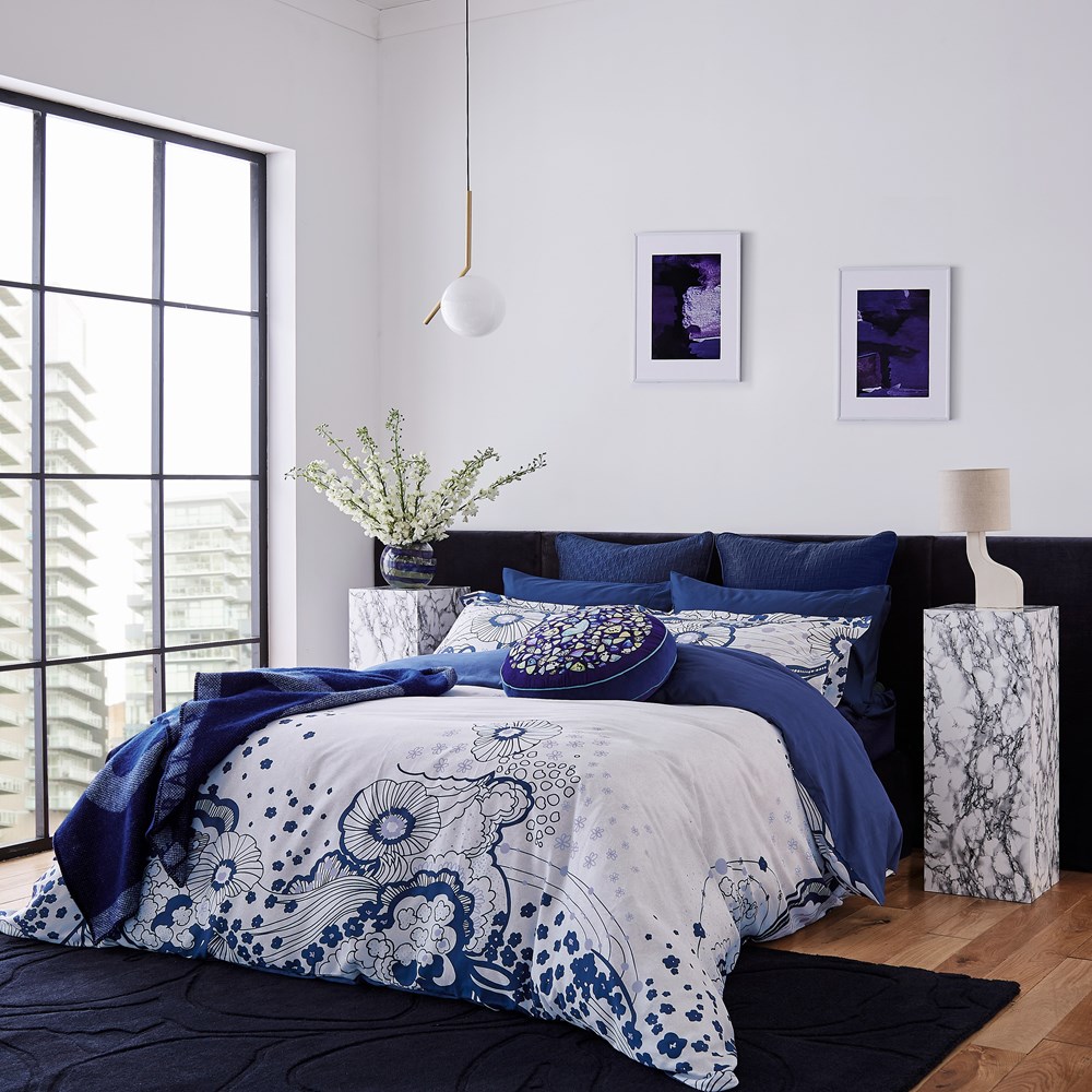 Navy Swirl Floral Bedding by Ted Baker in Navy Blue